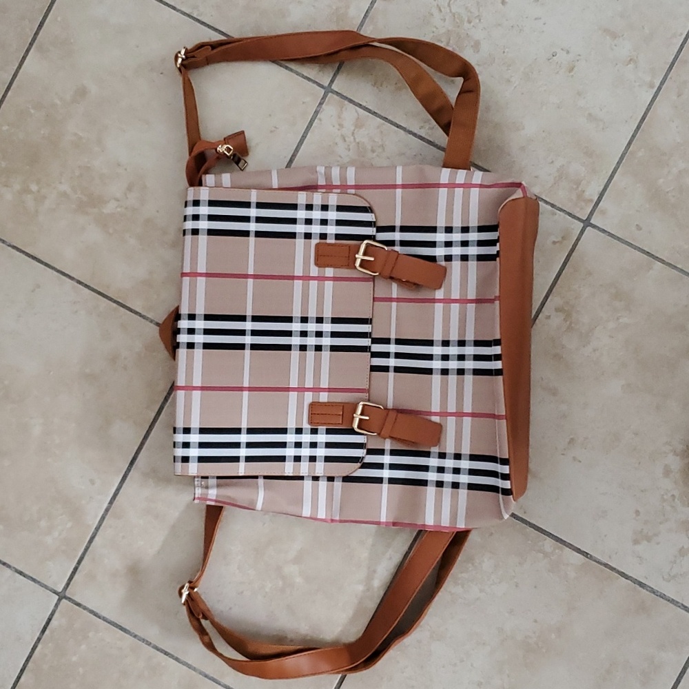 Limited Ed. Loulu Pink Beige Black White Plaid Backpack Bag - Picture 1 of 13